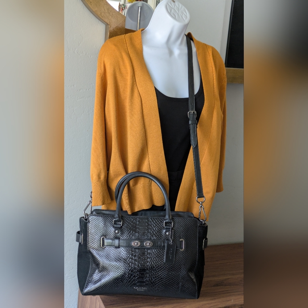 Coach Black Blake Snake Suede Satchel Tote Bag.